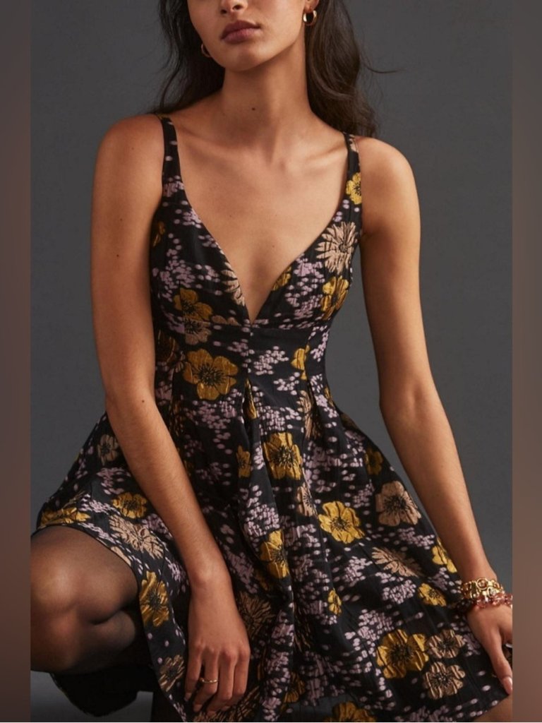 Anthropologie Floral Jacquard A Line Mini Dress Small 6